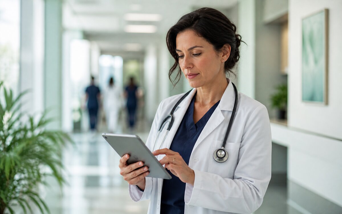 A clinician reviewing live patient data on a tablet.